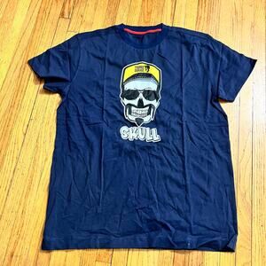 Frankie Garage Shirt Mens Large Navy Blue Skull Skeleton Hat Tshirt